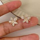 Cz Maple Leaf Stud Earring 1 Pair - Gold - One Size