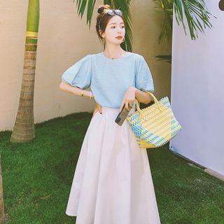 Set : Puff-sleeve Top + A-line Skirt