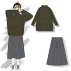 Mock Neck Sweater / Accordion Pleat Midi Skirt