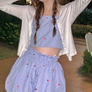 Gingham Camisole Top / Shorts / Plain Cardigan