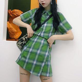 Set: Plaid Shirt + A-line Skirt