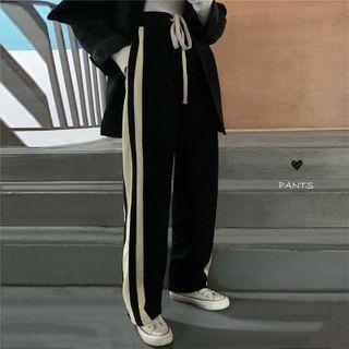 Striped Straight Leg Sweatpants Black & Off-white - One Size