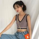 Checked Cropped Tank Top Pink - One Size
