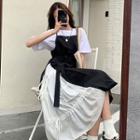 Spaghetti Strap Two-tone Midi A-line Dress / Short-sleeve T-shirt