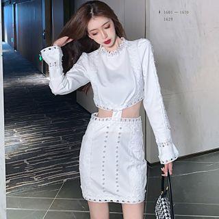 Long-sleeve Cutout-waist Mini Dress