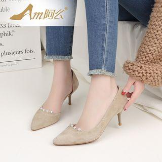 Embellished Genuine Leather Pumps