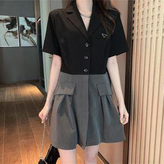 Short-sleeve Paneled Mini A-line Coat Dress As Shown In Figure - One Size