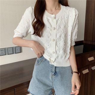 Short-sleeve Faux Pearl Cardigan