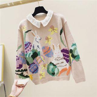 Collared Rabbit Jacquard Sweater