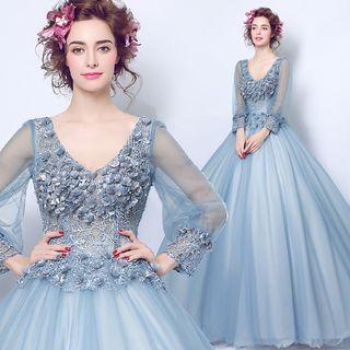 Long-sleeve Embellished Ball Gown