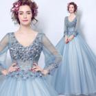 Long-sleeve Embellished Ball Gown