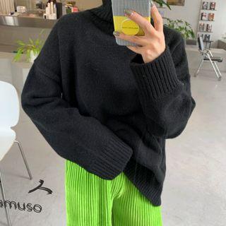 Turtle-neck Colored Loose-fit Knit Top