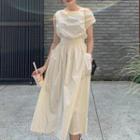 Plain Off Shoulder Ruched Oversized Sleeveless Dress Off-white - One Size