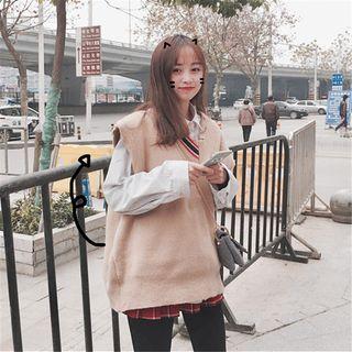 Striped Long-sleeve Shirt / V-neck Vest