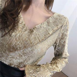 Long-sleeve V-neck Ribbed Top