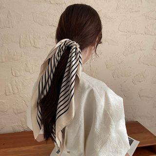 Striped Satin Square Scarf Stripe - Beige - One Size