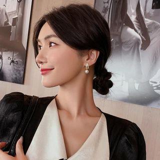 Rhinestone Faux Pearl Drop Earring 1 Pair - S925 Silver Needle - Silver Rhinestone - Gold - One Size