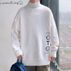 Mock Neck Printed Long-sleeve Sweater