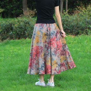 Tree Print Midi A-line Skirt