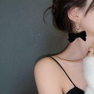Bow Velvet Rhinestone Dangle Earring 1 Pair - Black - One Size