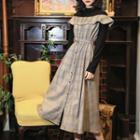 Long-sleeve Knit Panel Plaid Midi A-line Dress