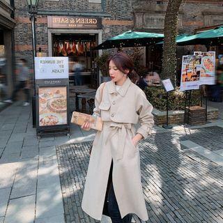 Set: Collared Open-front Midi Coat + Single-breasted Cropped Vest