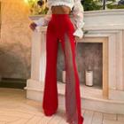 Mesh Panel High Waist Boot-cut Pants