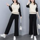 Set: Two-tone Sweater + Wide Leg Pants