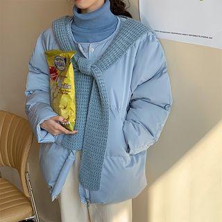 Button Padded Jacket / Knit Scarf