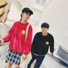 Couple Matching Smiley Face Embroidered Pullover