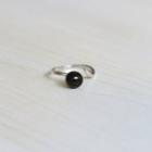 925 Sterling Silver Ceramic Bead Open Ring Black - One Size