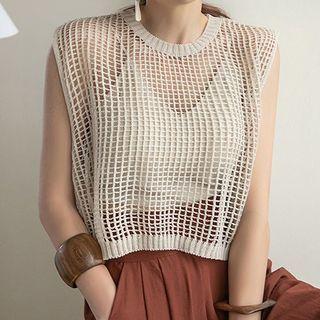 Crochet Knit Vest Off-white - One Size