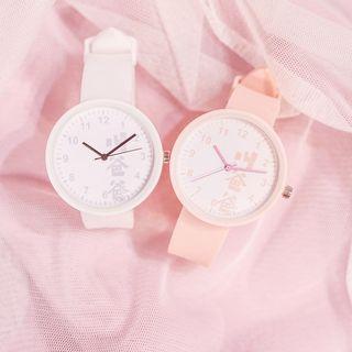 Set: Chinese Character Print Strap Watch + Triangle Open Bangle