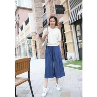 Pintuck Denim Wide-leg Jeans