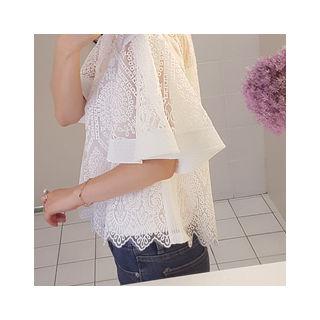 Set: Bell-sleeve Sheer Lace Top + Camisole Top