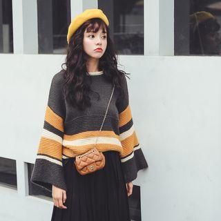 Color Block Wide-sleeve Chunky Sweater