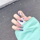 Print Pointed Faux Nail Tips Pd-123 - Blue & Light Pink - One Size
