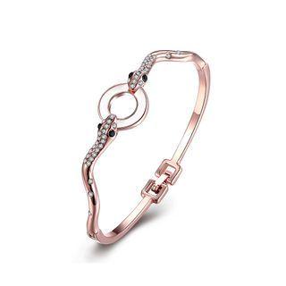 Elegant Plated Rose Gold Snake Bangle With Austrian Element Crystal Rose Gold - One Size