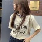 Short-sleeve Print T-shirt Creamy Yellow - One Size
