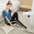 Slim Fit Elastic Waist Double Strips Pants