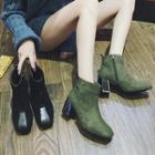 Paneled Square Toe Block Heel Ankle Boots