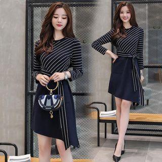 3/4 Sleeve Stripe Panel Dress