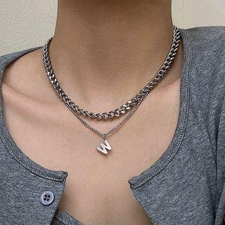 Layered Lettering Pendant Necklace Necklace - Letter W - Silver - One Size