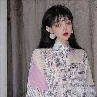 Lettering Long-sleeve Loose-fit Blouse As Figure - One Size