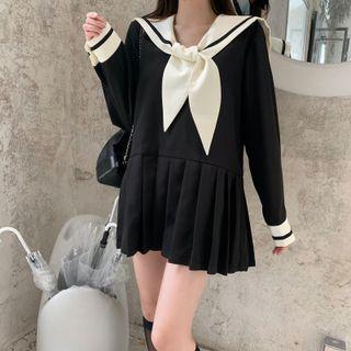 Sailor Collar Pleated A-line Mini Dress