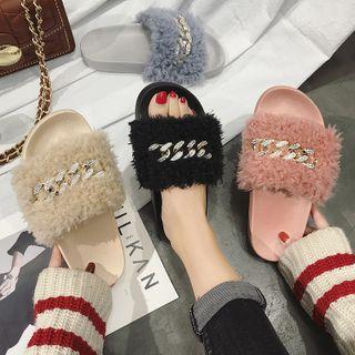 Rhinestone Fluffy Slide Sandals