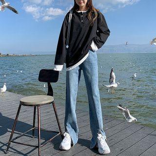 Slit Hem Straight Leg Jeans (various Designs)