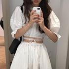 Short-sleeve Cropped Blouse Top - White - One Size