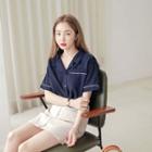 Notched-lapel Short-sleeve Piped Shirt