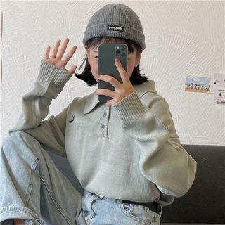 Embroidered Polo Neck Boxy Sweater